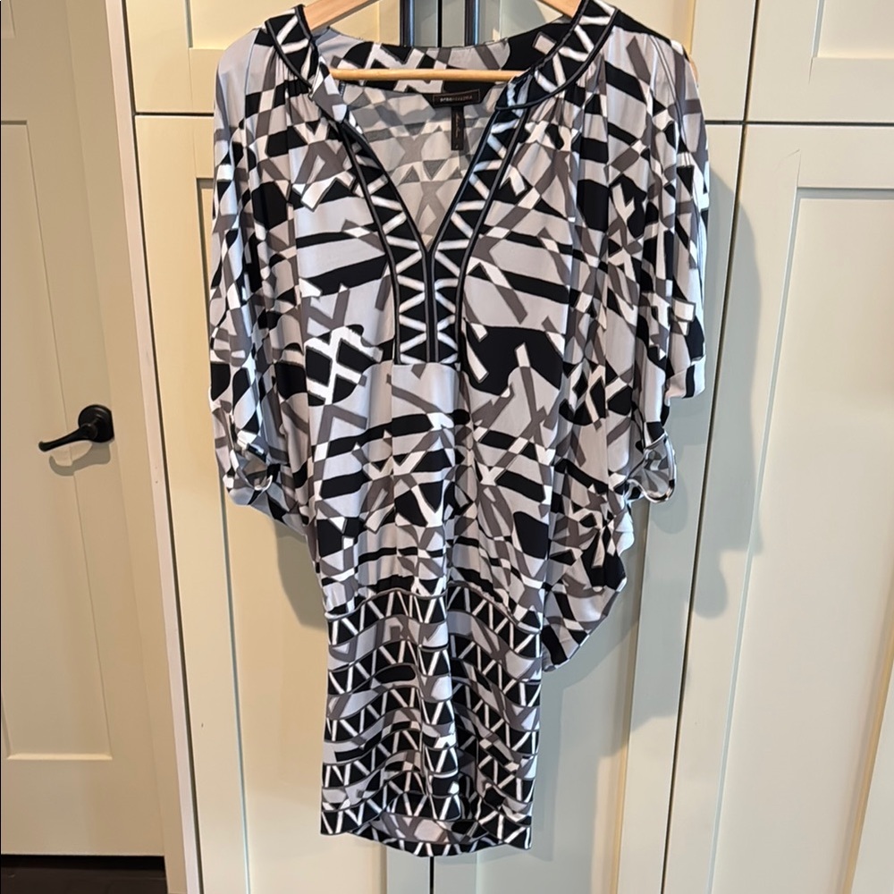 BCBGMaxAzria Black and White Geometric Print Dress